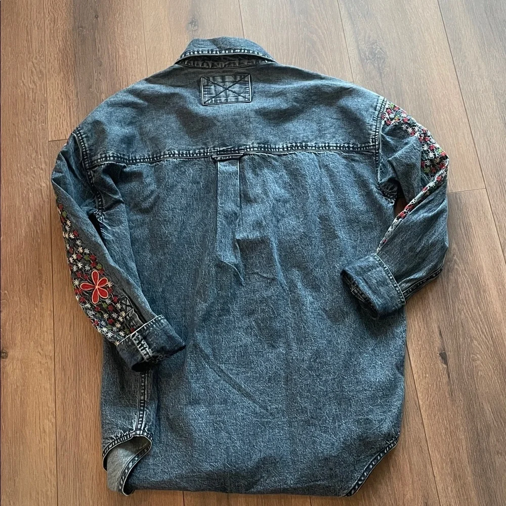 Free People Rainbow 🌈 Embroidered Denim Shirt- SM